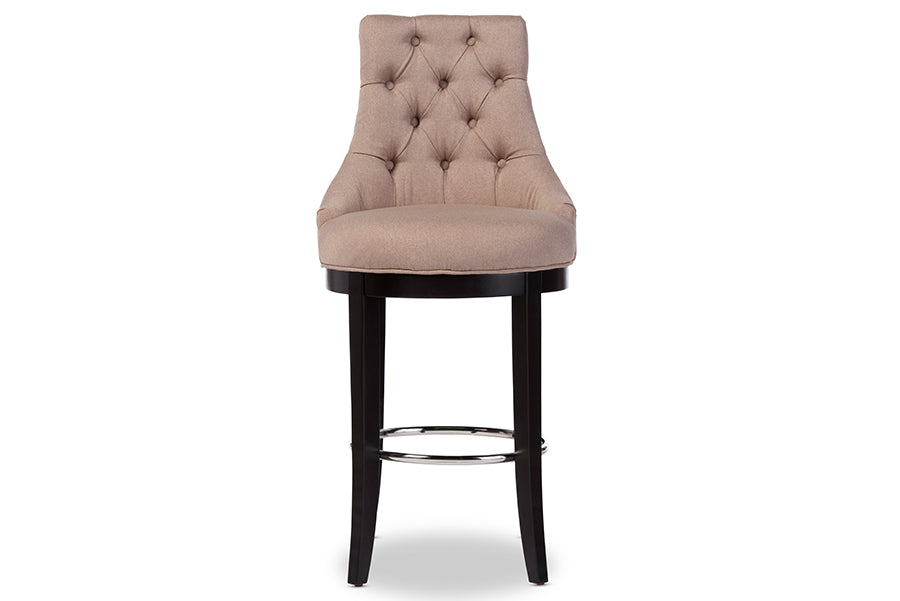 Baxton Studio Harmony Modern and Contemporary Button-tufted Beige Fabric Upholstered Bar Stool with Metal Footrest