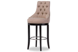 Baxton Studio Harmony Modern and Contemporary Button-tufted Beige Fabric Upholstered Bar Stool with Metal Footrest