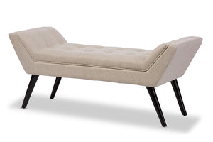 Baxton Studio Tamblin Mid-century Modern Retro Beige Linen Fabric Upholstered Grid-Tufting 50-Inch Bench