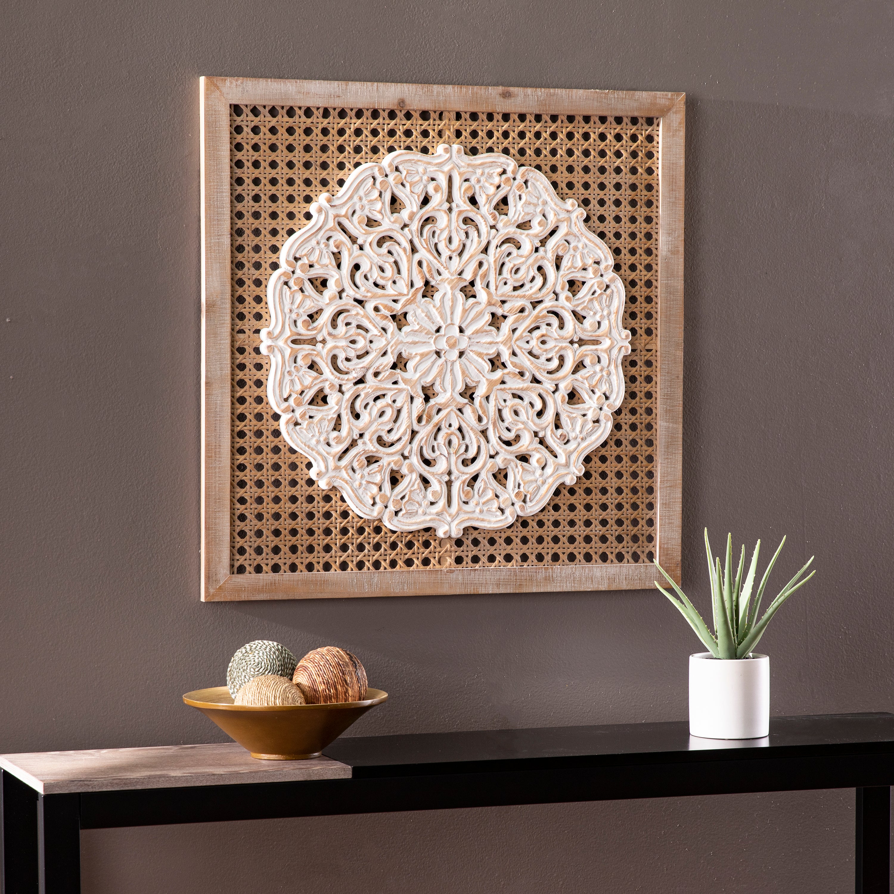 Heraldi Distressed Rattan Wall Décor Panel - Thumbnail 2