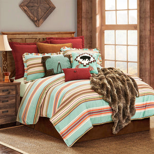 HiEnd Accents Serape Comforter Set WS1753-FL-OC Turquoise, Brown Comforter - Face: 45% cotton, 40% polyester, 15% linen; Back: 100% cotton; Fill: 100% polyester. Pillow Sham - 45% cotton, 40% polyester, 15% linen. 80x90x3