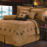 HiEnd Accents Luxury Star Comforter Set WS2010-SK-OC Tan Comforter - Face and Back: 100% polyester. Bed Skirt - Skirt: 100% polyester; Decking: 100% polyester. Pillow Sham - 100% polyester. Decorative Pillows - Shell: 100% polyester; Fill: 100% polyester. 110x96x0.5