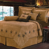 HiEnd Accents Luxury Star Comforter Set WS2010-SQ-OC Tan Comforter - Face and Back: 100% polyester. Bed Skirt - Skirt: 100% polyester; Decking: 100% polyester. Pillow Sham - 100% polyester. Decorative Pillows - Shell: 100% polyester; Fill: 100% polyester. 92x96x3