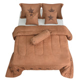 HiEnd Accents Luxury Star Comforter Set WS2010-TW-OC Tan Comforter - Face and Back: 100% polyester. Bed Skirt - Skirt: 100% polyester; Decking: 100% polyester. Pillow Sham - 100% polyester. Decorative Pillows - Shell: 100% polyester; Fill: 100% polyester. 68x88x3