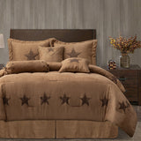 HiEnd Accents Luxury Star Comforter Set WS2010-TW-OC Tan Comforter - Face and Back: 100% polyester. Bed Skirt - Skirt: 100% polyester; Decking: 100% polyester. Pillow Sham - 100% polyester. Decorative Pillows - Shell: 100% polyester; Fill: 100% polyester. 68x88x3