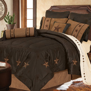 HiEnd Accents Laredo Comforter Set WS2018-FL-CH Brown Comforter - Face: 100% polyester; Back: 100% cotton; Fill: 100% polyester. Bed Skirt - Skirt: 100% polyester; Decking: 100% polyester. Pillow Sham - 100% polyester. Decorative Pillow - 100% polyester. 90X90X3