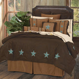 HiEnd Accents Laredo Comforter Set WS2018-FL-TQ Turquoise, Brown Comforter - Face: 100% polyester; Back: 100% cotton; Fill: 100% polyester. Bed Skirt - Skirt: 100% polyester; Decking: 100% polyester. Pillow Sham - 100% polyester. Decorative Pillow - 100% polyester. 90X90X3