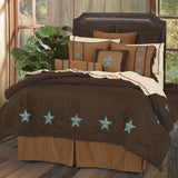 HiEnd Accents Laredo Comforter Set WS2018-SK-TQ Turquoise, Brown Comforter - Face: 100% polyester; Back: 100% cotton; Fill: 100% polyester. Bed Skirt - Skirt: 100% polyester; Decking: 100% polyester. Pillow Sham - 100% polyester. Decorative Pillow - 100% polyester. 96x110x3