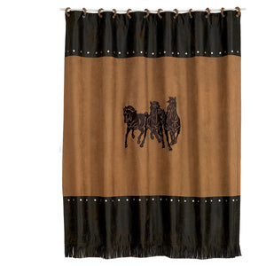 HiEnd Accents Embroidered 3-Horse Shower Curtain WS3003SC Tan 100% Polyester 72x72x0.3