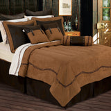 HiEnd Accents Barbwire Comforter Set WS3190-FL-OC Brown Comforter - Face and Back: 100% polyester; Fill: 100% polyester. Bed Skirt - Skirt: 100% polyester; Decking: 100% polyester. Pillow Sham - 100% polyester. Decorative Pillow - Shell: 100% polyester; Fill: 100% polyester. 80x90x3