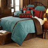 HiEnd Accents Cheyenne Comforter Set WS4001-SK-TQ turquoise Comforter: Face: 100% Polyester. Back: 100% Cotton; BedSkirt: Skirt: 100% Polyester. Decking: 100% Polyester; King Sham: 100% Polyester(2pc); Dec Pillow: Shell: 100% Polyester. Filling: 100% Polyster(3pc) 110x96x3