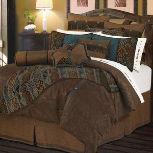 HiEnd Accents Del Rio Comforter Set WS4006-FL-OC Brown Comforter: Face: 100% Polyester. Back: 100% Cotton; BedSkirt: Skirt: 100% Polyester. Decking: 100% Polyester; Standard Sham: 100% Polyester(2pc); Dec Pillow: Shell: 100% Polyester. Filling: 100% Polyster 80x90x3