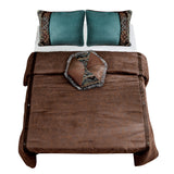 HiEnd Accents Del Rio Comforter Set WS4006-TW-OC Brown Comforter: Face: 100% Polyester. Back: 100% Cotton; BedSkirt: Skirt: 100% Polyester. Decking: 100% Polyester; Standard Sham: 100% Polyester(1pc); Dec Pillow: Shell: 100% Polyester. Filling: 100% Polyster 68x88x3
