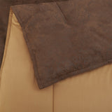 HiEnd Accents Del Rio Comforter Set WS4006-TW-OC Brown Comforter: Face: 100% Polyester. Back: 100% Cotton; BedSkirt: Skirt: 100% Polyester. Decking: 100% Polyester; Standard Sham: 100% Polyester(1pc); Dec Pillow: Shell: 100% Polyester. Filling: 100% Polyster 68x88x3