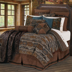 HiEnd Accents Rio Grande Duvet Cover Set WS4007-FL-OC Brown Duvet Cover - Face: 100% polyester; Back: 100% cotton. Bed Skirt - Skirt: 100% polyester; Decking: 100% polyester. Pillow Sham and Euro Sham - 100% polyester. Decorative Pillow - Shell: 100% polyester; Fill: 100% polyester. 80x90x0.5