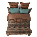 HiEnd Accents Rio Grande Duvet Cover Set WS4007-TW-OC Brown Duvet Cover - Face: 100% polyester; Back: 100% cotton. Bed Skirt - Skirt: 100% polyester; Decking: 100% polyester. Pillow Sham and Euro Sham - 100% polyester. Decorative Pillow - Shell: 100% polyester; Fill: 100% polyester. 68x88x0.5