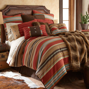 HiEnd Accents Calhoun Comforter Set WS4060-FL-OC Red, Brown Comforter: Face: 100% Polyester. Back: 100% Cotton; BedSkirt: Skirt: 100% Polyester. Decking: 100% Polyester; Standard Sham: 100% Polyester(2pc); Dec Pillow: Shell: 100% Polyester. Filling: 100% Polyster 80x90x3