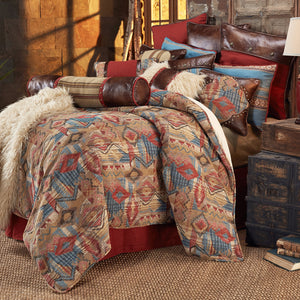 HiEnd Accents Ruidoso Comforter Set WS4066-FL-OC Gold, Red, Blue Comforter Face: 100 % Polyester. Back: 100% Cotton; BedSkirt : 100% Polyester; Pillow Shams: 100% Polyester 80x90x3