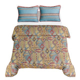 HiEnd Accents Ruidoso Comforter Set WS4066-TW-OC Gold, Red, Blue Comforter Face: 100 % Polyester. Back: 100% Cotton; BedSkirt : 100% Polyester; Standard Shams: 100% Polyester 68x88x3