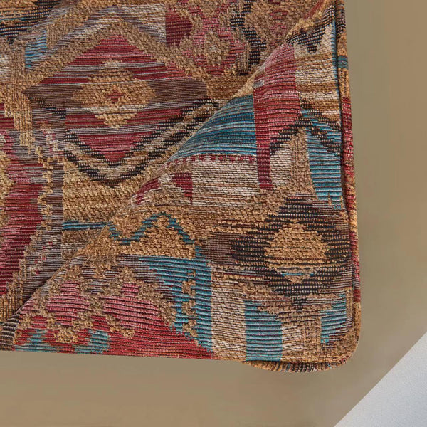 HiEnd Accents Ruidoso Comforter Set WS4066-TW-OC Gold, Red, Blue Comforter Face: 100 % Polyester. Back: 100% Cotton; BedSkirt : 100% Polyester; Standard Shams: 100% Polyester 68x88x3