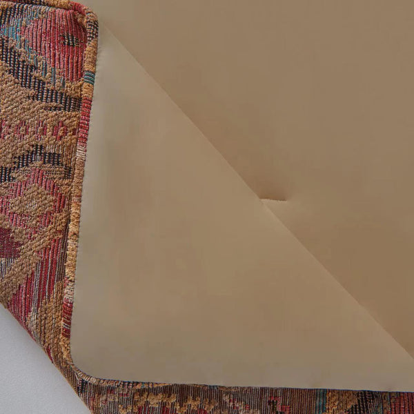 HiEnd Accents Ruidoso Comforter Set WS4066-TW-OC Gold, Red, Blue Comforter Face: 100 % Polyester. Back: 100% Cotton; BedSkirt : 100% Polyester; Standard Shams: 100% Polyester 68x88x3