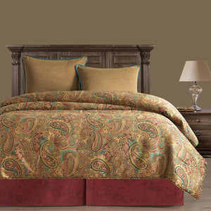 HiEnd Accents San Angelo Comforter Set WS4287-TW-RD Red Comforter - Face: 100% polyester; Back: 100% cotton. Bed Skirt - 100% polyester. Pillow Sham - 100% polyester. 88x68x3