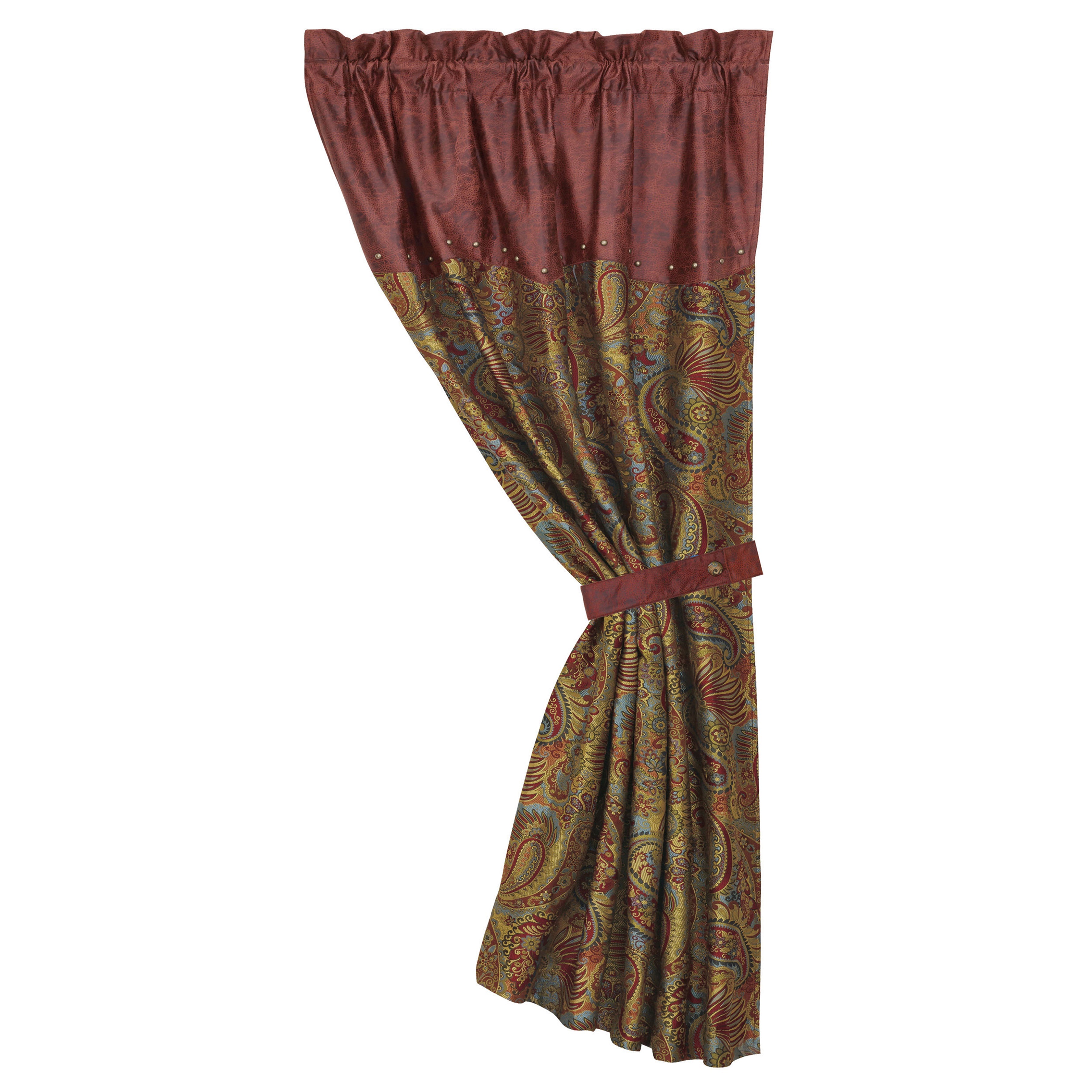 San Angelo Red Faux Leather Curtain with Paisley Design