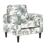 Wendy Contemporary Arm Chair in Black Wood and Cream with Green Floral Print Fabric by LumiSource