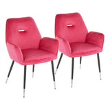 Wendy Glam Chair in Black Metal and Hot Pink Velvet with Chrome Accents by LumiSource - Set of 2