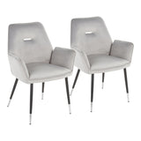 Wendy Glam Chair in Black Metal and Silver Velvet with Chrome Accents by LumiSource - Set of 2