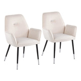 Wendy Glam Chair in Black Metal and Cream Velvet with Chrome Accents by LumiSource - Set of 2