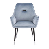 Wendy Glam Chair in Black Metal and Light Blue Velvet with Chrome Accents by LumiSource - Set of 2