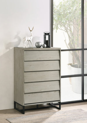 Weston Engineered Wood / Metal Mid Century Grey Stone Chest - 32.5" W x 17.5" D x 48.5" H