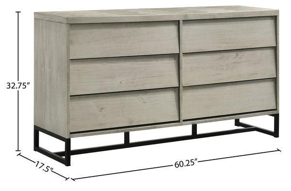 Weston Engineered Wood / Metal Mid Century Grey Stone Dresser - 60.25" W x 17.5" D x 32.75" H