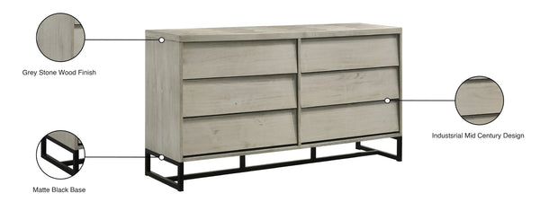 Weston Engineered Wood / Metal Mid Century Grey Stone Dresser - 60.25" W x 17.5" D x 32.75" H