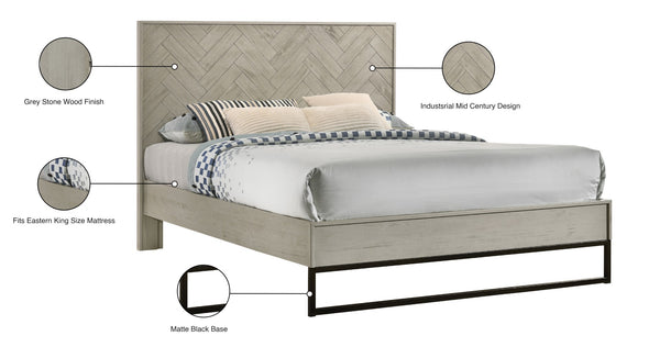 Weston Engineered Wood / Metal Mid Century Grey Stone King Bed (3 Boxes) - 77.5" W x 83.5" D x 50.5" H