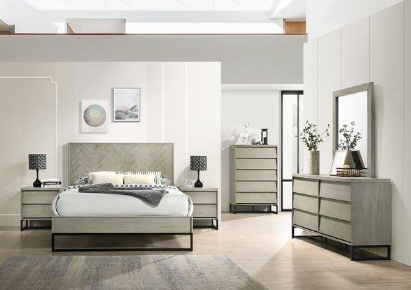 Weston Engineered Wood / Metal Mid Century Grey Stone King Bed (3 Boxes) - 77.5" W x 83.5" D x 50.5" H