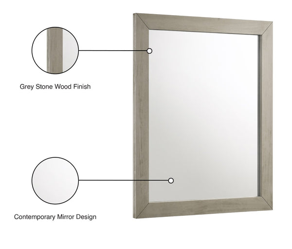 Weston Glass / Engineered Wood Mid Century Grey Stone Mirror - 41" W x 1" D x 35" H