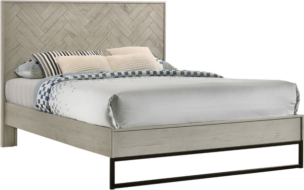 Weston Engineered Wood / Metal Mid Century Grey Stone Queen Bed (3 Boxes) - 61.25" W x 83.5" D x 50.5" H