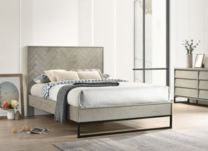Weston Engineered Wood / Metal Mid Century Grey Stone Queen Bed (3 Boxes) - 61.25" W x 83.5" D x 50.5" H