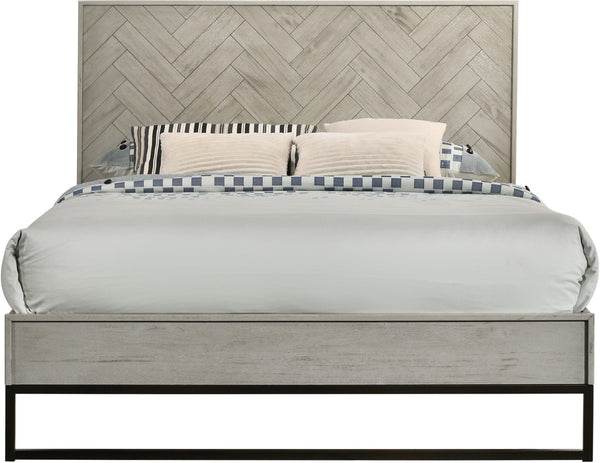 Weston Engineered Wood / Metal Mid Century Grey Stone Queen Bed (3 Boxes) - 61.25" W x 83.5" D x 50.5" H