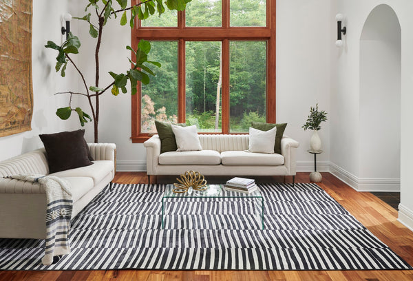 Momeni Xander XAN-1 Machine Made Contemporary Striped Indoor Area Rug Black 9'3" x 12'6" XANDEXAN-1BLK93C6
