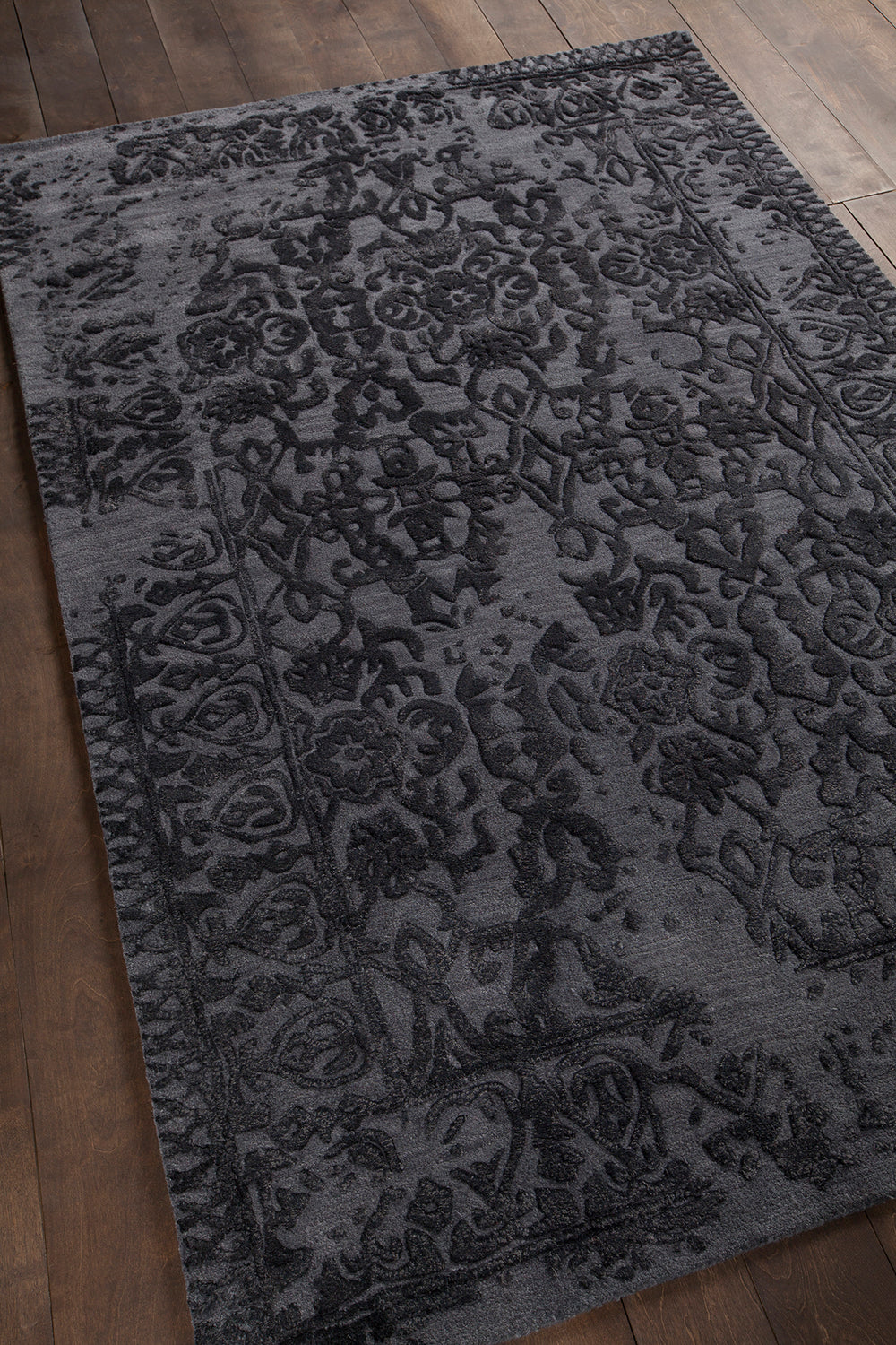 Chandra Rugs Xia 70% Wool + 30% Viscose Hand-Tufted Contemporary Rug Black 9' x 13'