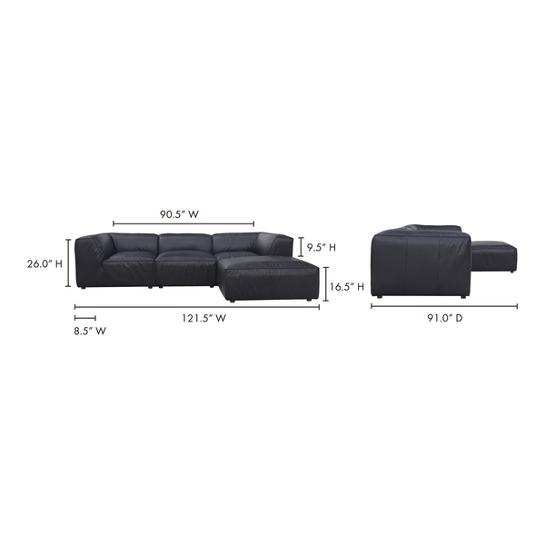 Moe's Home Form Lounge Modular Sectional Vantage Black Leather XQ-1005-02