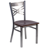English Elm EE1190 Traditional Commercial Grade Metal Restaurant Chair Walnut Wood Seat/Clear Coated Metal Frame EEV-11223