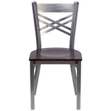 English Elm EE1190 Traditional Commercial Grade Metal Restaurant Chair Walnut Wood Seat/Clear Coated Metal Frame EEV-11223