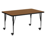 English Elm EE2753 Contemporary Commercial Grade Rectangular Activity Tables with Caster Oak EEV-16702