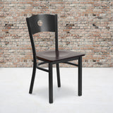 English Elm EE1199 Traditional Commercial Grade Metal Restaurant Chair Walnut Wood Seat/Black Metal Frame EEV-11267
