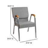 English Elm EE2856 Classic Commercial Grade 21" Church Chairs with Arm Gray Fabric/Silver Vein Frame EEV-17065