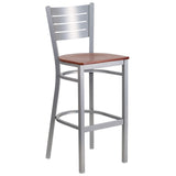 English Elm EE1204 Traditional Commercial Grade Metal Restaurant Barstool Cherry Wood Seat/Silver Frame EEV-11283